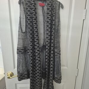 Lior Luxe Gray and Black Patterned Knit Long Vest